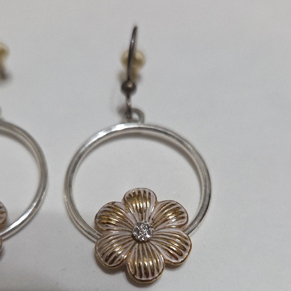 Brighton Gold and Silver Floral Hoop Earrings - Picture 2 of 3